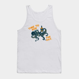 Time To Rue The Day. Funny Octopus Fighting & Drinking Tank Top